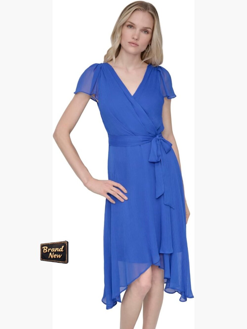 Flutter Sleeve Surplice Tie Fit & Flare Midi Dress